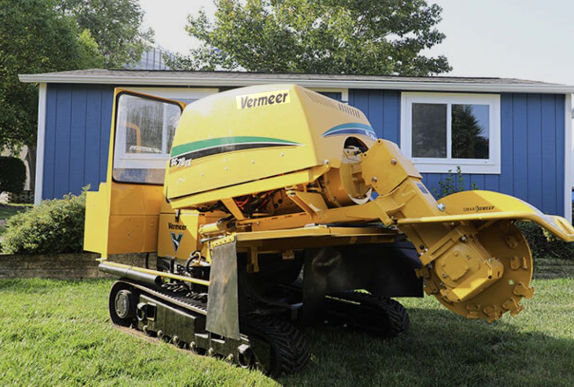ADP's new Vermeer SC70TX stump grinder on the job in Mercer County, NJ